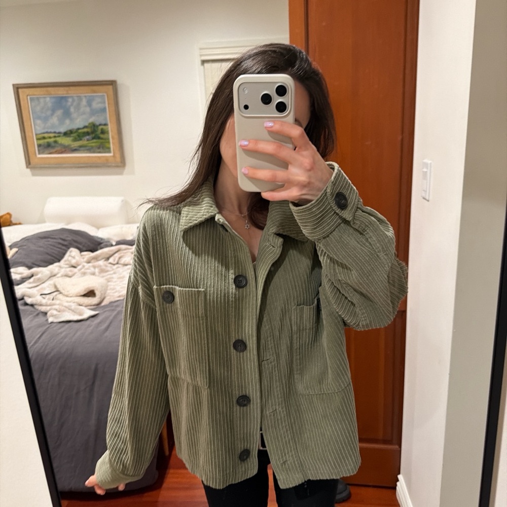 Zara Sage Green Corduroy Utility Jacket